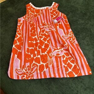 NWT 20W Lilly Pulitzer For Target Dress Orange Pink Linen Giraffeeey Giraffe -